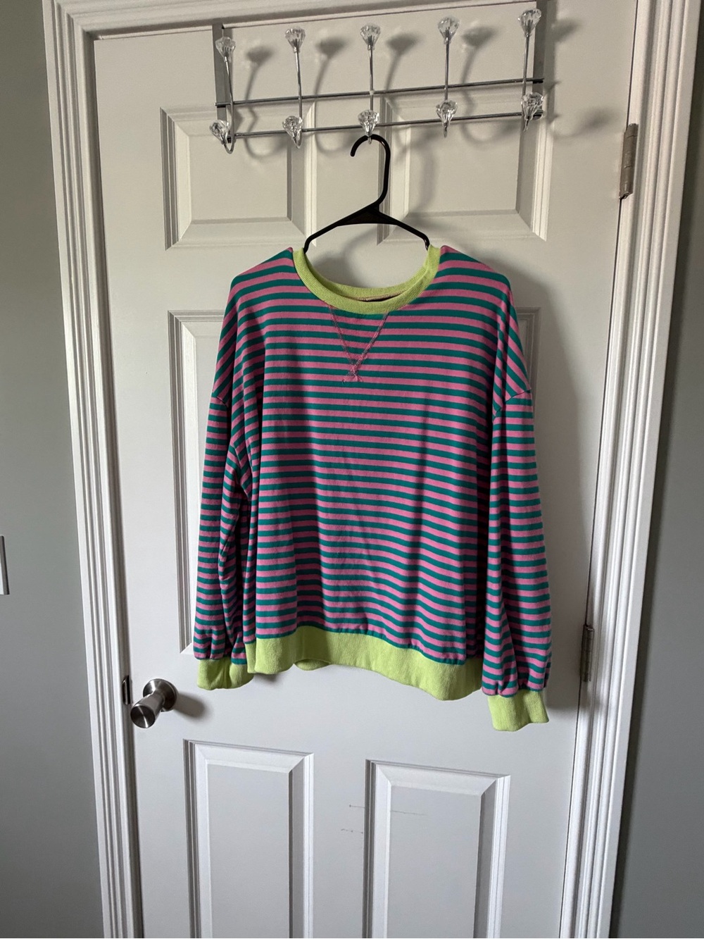 Striped Crewneck Sweatshirt in Pink, Teal & Lime